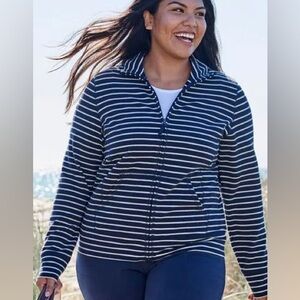 L.L.Bean Ultrasoft Navy Striped Full Zip Sweater Jacket Classic size 2X Women’s